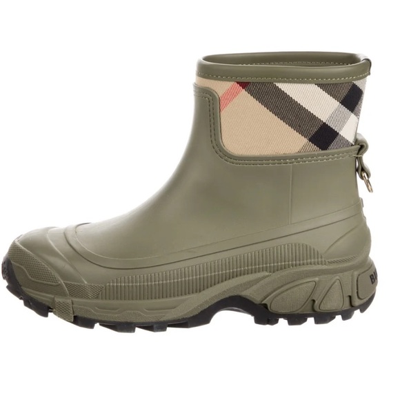 Burberry Shoes - Burberry Olive Ankle Boots with Check Pattern